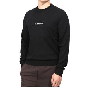 Vetements Logo Crewneck Knit Size M Mens Black Long Sleeve Sweater NWT